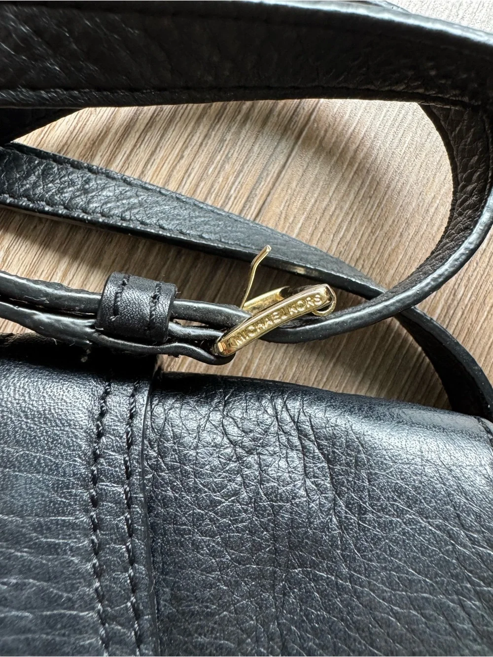 Michael Kors Black Leather Crossbody with Gold-Tone Lock